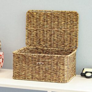 Zerodeko Woven Basket with Lid Seagrass Storage Baskets Wicker Storage Boxes Decorative Rattan Bins Household Organizer Boxes Shelf Wardrobe Organizer for Makeup Clothes Brown