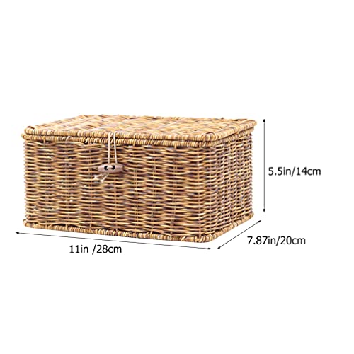 Zerodeko Woven Basket with Lid Seagrass Storage Baskets Wicker Storage Boxes Decorative Rattan Bins Household Organizer Boxes Shelf Wardrobe Organizer for Makeup Clothes Brown