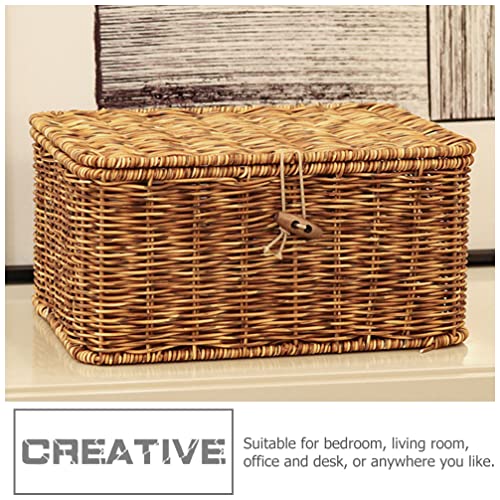 Zerodeko Woven Basket with Lid Seagrass Storage Baskets Wicker Storage Boxes Decorative Rattan Bins Household Organizer Boxes Shelf Wardrobe Organizer for Makeup Clothes Brown