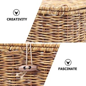 Zerodeko Woven Basket with Lid Seagrass Storage Baskets Wicker Storage Boxes Decorative Rattan Bins Household Organizer Boxes Shelf Wardrobe Organizer for Makeup Clothes Brown