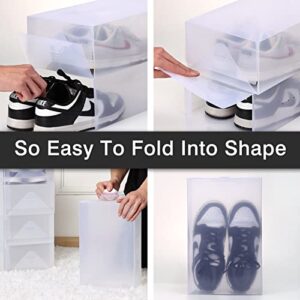 Fixwal 12 Pack Storage Boxes Large Clear Plastic Foldable Shoe Storage Containers Stackable Organizer for Closet Space Saving Sneaker Bins