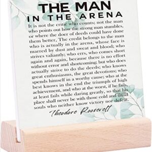 Umbrine The Man in The Arena Ceramic Table Plaque with Wooden Stand Desk Decorations, Inspirational Quote Office Living Room Bedroom Desk Decor, Motivational Gifts for Men Boys Teens Entrepreneur