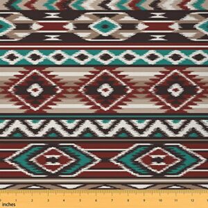 erosebridal western boho fabric by the yard,southwestern aztec upholstery fabric,ethnic tribe indoor outdoor fabric retro vintage geometric diy waterproof fabric,burgendy blue,3 yards