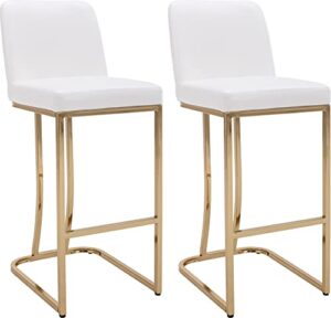 wahson set of 2 classic modern faux leather upholstered 29" h bar height stools, for kitchen island/dining room, with golden metal frame, white