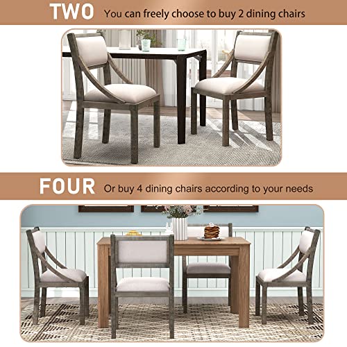 Merax (Gray Farmhouse 4-Piece Wooden Upholstered Cushion for Kitchen Dining Living Room, Set of 4, Table Set-4 Chairs