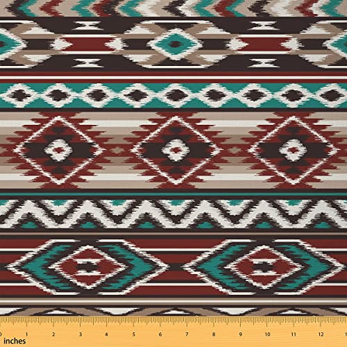 Erosebridal Western Boho Fabric by The Yard,Southwestern Aztec Upholstery Fabric,Ethnic Tribe Indoor Outdoor Fabric Retro Vintage Geometric DIY Waterproof Fabric,Burgendy Blue,2 Yards