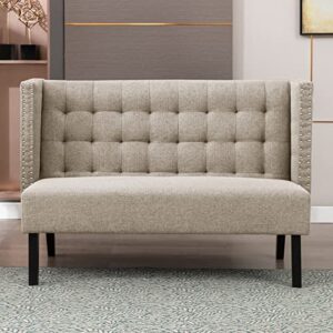 mixoy 56" wingback settee bench loveseat sofa, modern upholstered banquette sofa couch for dining living room hallway and entryway seating (beige)