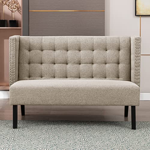 Mixoy 56" Wingback Settee Bench Loveseat Sofa, Modern Upholstered Banquette Sofa Couch for Dining Living Room Hallway and Entryway Seating (Beige)