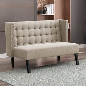 Mixoy 56" Wingback Settee Bench Loveseat Sofa, Modern Upholstered Banquette Sofa Couch for Dining Living Room Hallway and Entryway Seating (Beige)