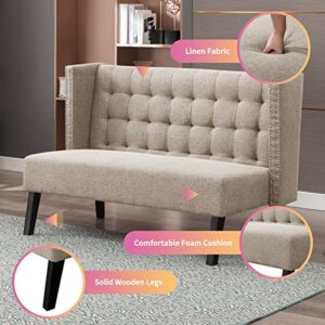 Mixoy 56" Wingback Settee Bench Loveseat Sofa, Modern Upholstered Banquette Sofa Couch for Dining Living Room Hallway and Entryway Seating (Beige)