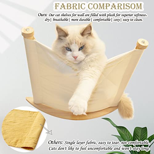 Cat Wall Shelves, Cat Hammock Wall Mounted Shelf with 2 Steps Cat Climbing Shelf and Sisal Cat Rope Scratching Post Cat Wall Furniture Cat Bridge Ladder Wooden Cat Wall Bed up to 20 lbs