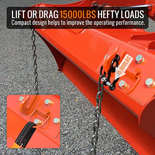 Sulythw Tractor Bucket Hooks with Tie Down Ring, Grade 70 Forged Steel Bolt On Grab Hook 2 Pack Tow Hook Mount with Backer Plate, Work Well for Tractor Bucket, RV, Truck, Max 15,000 lbs Orange