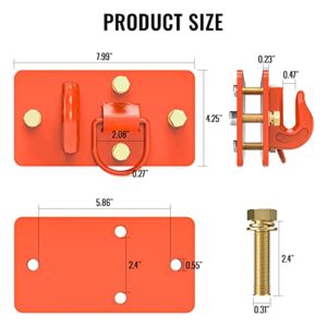 Sulythw Tractor Bucket Hooks with Tie Down Ring, Grade 70 Forged Steel Bolt On Grab Hook 2 Pack Tow Hook Mount with Backer Plate, Work Well for Tractor Bucket, RV, Truck, Max 15,000 lbs Orange