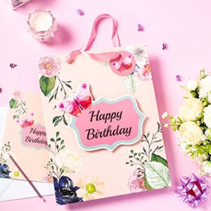 MAYPLUSS 13" Large Gift Bag with Greeting Card and Tissue Paper for Birthday - Pink Floral