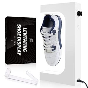 alheka levitating shoe sneaker display, magnetic floating shoe display, shoe levitation with separation control on led light for sneaker from 200-650g, gift for sneakerhead（white with shoe stretcher）