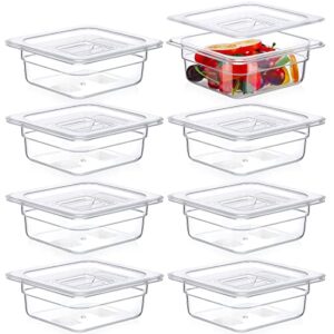 clear 1/6 size, food pan polycarbonate square food storage containers with lids for kitchen restaurant food prep (8 pcs, 2.6 inch, 1 quart)