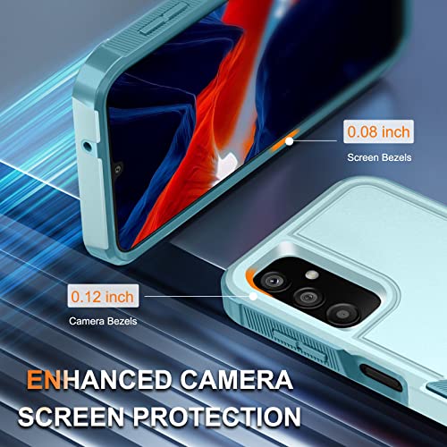 for Samsung Galaxy A14 5G Case with 1 Pcs Tempered Glass Screen Protector and 1 Pcs Camera Lens Cover,Heavy Duty Rugged Shockproof Full Body Protective Phone Cover,Mint Green