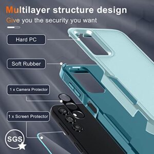 for Samsung Galaxy A14 5G Case with 1 Pcs Tempered Glass Screen Protector and 1 Pcs Camera Lens Cover,Heavy Duty Rugged Shockproof Full Body Protective Phone Cover,Mint Green