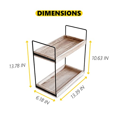 Bathroom Counter Organizer, Vanity Organizers and Storage Tray, Bathroom Countertop Shelf, Bathroom Under Sink Organizer, Rustic Bathroom Kitchen Coffee Station Decor (2 Tier)