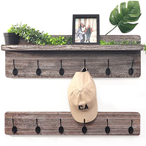 fuqing 29.5'' Wide Coat Rack Wall Mount with Shelf, Hallway Shelf with 12 Coat Hooks, Coat Hangers for Wall, Peg Rack, Mail and Key Holder, Entryway Decor, Housewarming Gift, Weathered