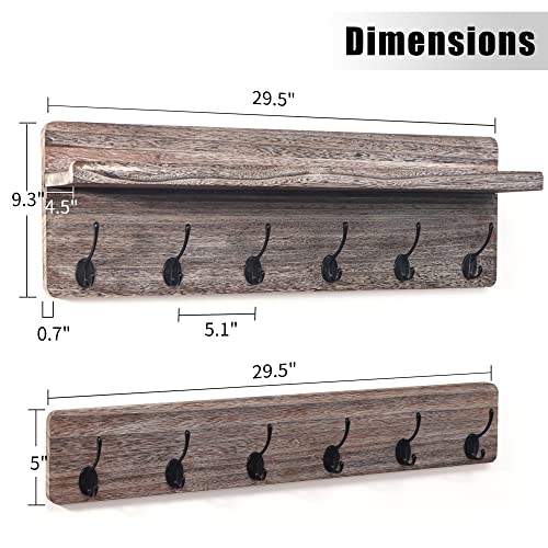 fuqing 29.5'' Wide Coat Rack Wall Mount with Shelf, Hallway Shelf with 12 Coat Hooks, Coat Hangers for Wall, Peg Rack, Mail and Key Holder, Entryway Decor, Housewarming Gift, Weathered