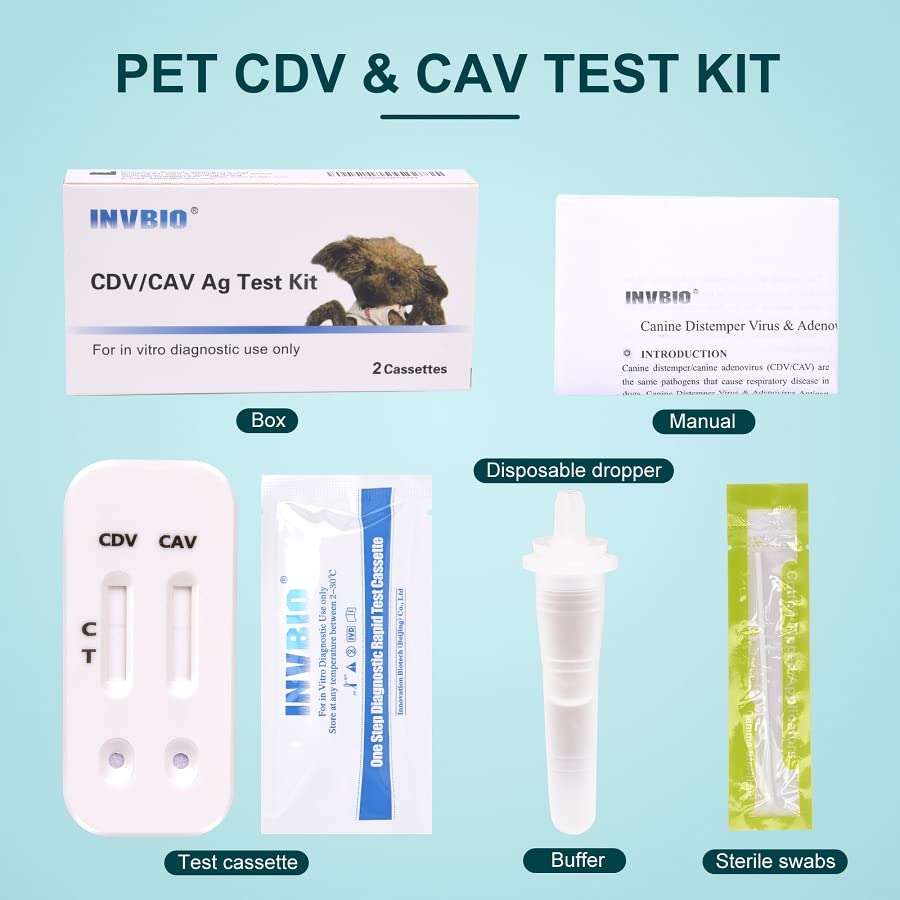 INVBIO CDV Test for Dogs/CAV Ag Test Kit Combo for Dogs, Canine Distemper/Adeno Test Kit 2-in-1 for Dogs-2 Pack