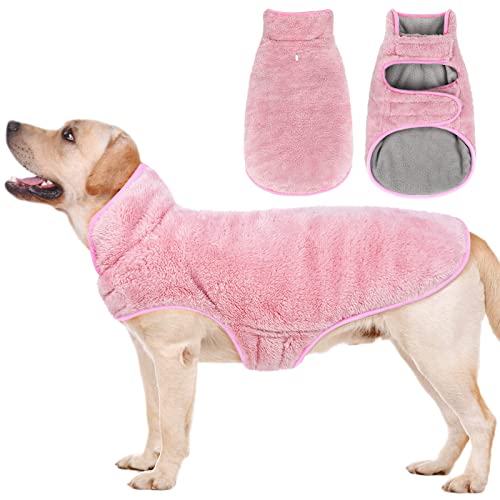 Malier Dog Winter Coat, Reversible Fleece Dog Cold Weather Coats Dog Jacket for Dogs, Windproof Warm Dog Coat Snow Dog Jacket Vest Pet Dog Clothes for Small Medium Large Dogs (Medium, Pink)