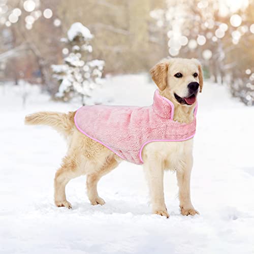 Malier Dog Winter Coat, Reversible Fleece Dog Cold Weather Coats Dog Jacket for Dogs, Windproof Warm Dog Coat Snow Dog Jacket Vest Pet Dog Clothes for Small Medium Large Dogs (Medium, Pink)