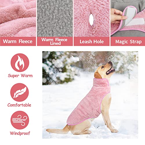 Malier Dog Winter Coat, Reversible Fleece Dog Cold Weather Coats Dog Jacket for Dogs, Windproof Warm Dog Coat Snow Dog Jacket Vest Pet Dog Clothes for Small Medium Large Dogs (Medium, Pink)