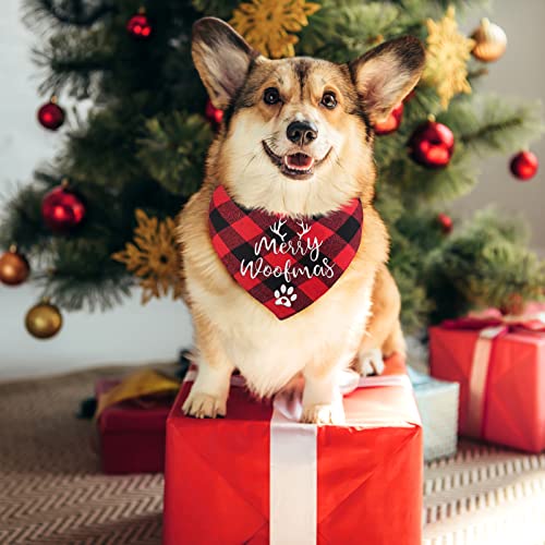 Yoochee Christmas Dog Bandana, Classic Plaid Embroidered Pet Bandana, Holiday Cotton Washable Dog Triangle Bibs Scarf, Pet Costume Accessories for Small Medium Large Dogs Cats Pets (Large, Red)
