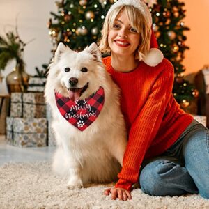 Yoochee Christmas Dog Bandana, Classic Plaid Embroidered Pet Bandana, Holiday Cotton Washable Dog Triangle Bibs Scarf, Pet Costume Accessories for Small Medium Large Dogs Cats Pets (Large, Red)