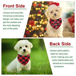 Yoochee Christmas Dog Bandana, Classic Plaid Embroidered Pet Bandana, Holiday Cotton Washable Dog Triangle Bibs Scarf, Pet Costume Accessories for Small Medium Large Dogs Cats Pets (Large, Red)