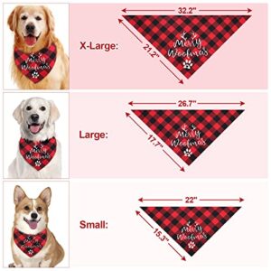 Yoochee Christmas Dog Bandana, Classic Plaid Embroidered Pet Bandana, Holiday Cotton Washable Dog Triangle Bibs Scarf, Pet Costume Accessories for Small Medium Large Dogs Cats Pets (Large, Red)