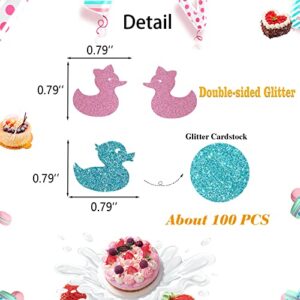 Labakita 100 Pcs Duck Confetti for Tables, Baby Shower Gender Reveal Table Confetti, Waddle It Be/Boy or Girl Party Duck Confetti - Blue & Pink Glitter