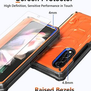 BXYJY for Samsung Galaxy Z Fold 3 Case with S Pen Holder, Built-in Kickstand/HD Screen Protector/Camera & Hinge Protection, 360° Protection Phone Case Cover for Samsung Galaxy Z Fold 3 5g (Orange)