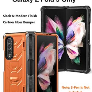 BXYJY for Samsung Galaxy Z Fold 3 Case with S Pen Holder, Built-in Kickstand/HD Screen Protector/Camera & Hinge Protection, 360° Protection Phone Case Cover for Samsung Galaxy Z Fold 3 5g (Orange)