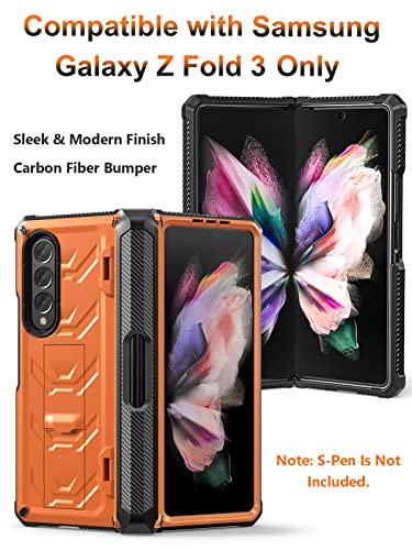 BXYJY for Samsung Galaxy Z Fold 3 Case with S Pen Holder, Built-in Kickstand/HD Screen Protector/Camera & Hinge Protection, 360° Protection Phone Case Cover for Samsung Galaxy Z Fold 3 5g (Orange)