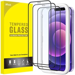 jetech full coverage screen protector for iphone 12 mini 5.4-inch, black edge tempered glass film with easy installation tool, case-friendly, hd clear, 3-pack