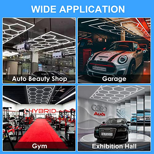 MODERN Hexagon Garage Light: Higher Brightness 720W 86400 Lumens Hexagon Led Garage Light with Rectangle Frame 6500K for Garage, Basement, Warehouse, Auto Beauty Shop, Car Detailing Shop etc.