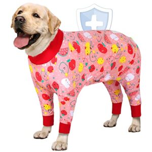 aofitee dog recovery suit after surgery dog onesie, dog surgical recovery shirt for abdominal wounds, fruits printed dog pajamas bodysuit for medium large dog cone alternative, full body for shedding