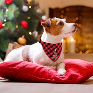 Yoochee Christmas Dog Collar Bandana - Holiday Classic Plaid & Embroidered Dog Bandana with Adjustable Collar, Washable Cotton Kerchief Triangle Bibs Pet Collars for Puppy Dogs Cats