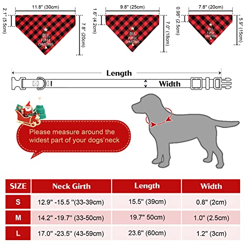 Yoochee Christmas Dog Collar Bandana - Holiday Classic Plaid & Embroidered Dog Bandana with Adjustable Collar, Washable Cotton Kerchief Triangle Bibs Pet Collars for Puppy Dogs Cats