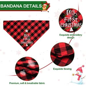 Yoochee Christmas Dog Collar Bandana - Holiday Classic Plaid & Embroidered Dog Bandana with Adjustable Collar, Washable Cotton Kerchief Triangle Bibs Pet Collars for Puppy Dogs Cats