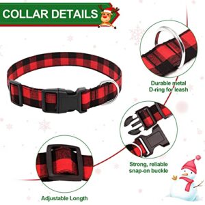 Yoochee Christmas Dog Collar Bandana - Holiday Classic Plaid & Embroidered Dog Bandana with Adjustable Collar, Washable Cotton Kerchief Triangle Bibs Pet Collars for Puppy Dogs Cats