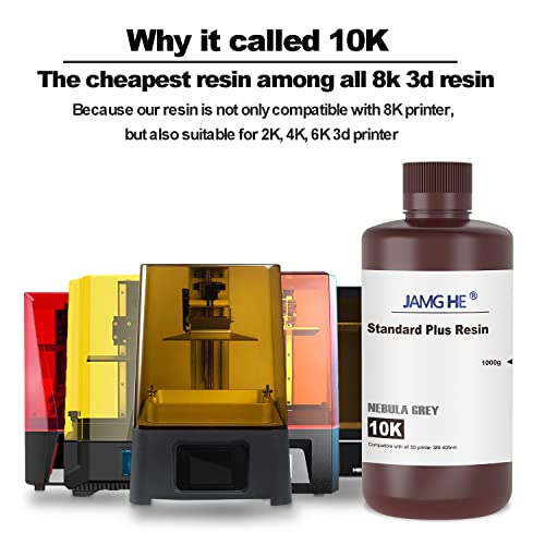 3D Printer Resin,Jamg He 10K Standard Resin for LCD DLP SLA 405nm Printer UV-Curing Photopolymer Rapid High Precision Low Odor Standard Resin (Nebula Grey, 500g)