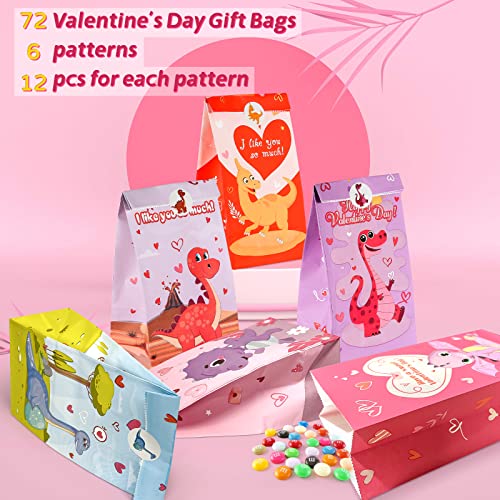 Valentine Gift Bags with Valentines Stickers - 72 PCS Valentine Treat Bags + 72 PCS Valentine’s Day Stickers, Valentines Candy Bags, Goodie Bags for Valentine’s Classroom Party Favors Gifts Exchange