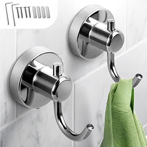 BnmxTek Towel Hooks for Bathroom, Bath Towel Hooks 2 Packs, Wall Towel Hanger Coat Robe Hooks Heavy Duty for Bathrooms/Bedrooms/Kitchen/Garage/Hotel,Silver, SUS304, Wall Mounted