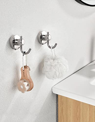 BnmxTek Towel Hooks for Bathroom, Bath Towel Hooks 2 Packs, Wall Towel Hanger Coat Robe Hooks Heavy Duty for Bathrooms/Bedrooms/Kitchen/Garage/Hotel,Silver, SUS304, Wall Mounted