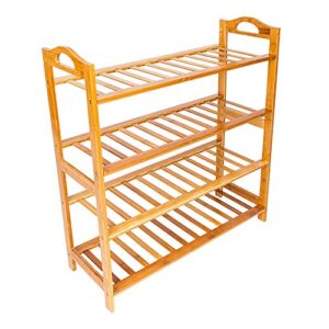 4 tiers shoe rack storage, 12-batten shoe organizer for entryway, bamboo shoe shelf organizer for bedroom, wood color