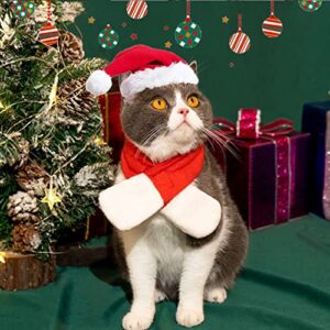 Dog Cat Pet Santa Hat with Scarf, Christmas Costume Set Pet Cat Puppy Dog Santa Hat and Scarf Christmas Pet Costume Accessory for Christmas Decoration Cosplay Supplies for Cats Puppy Dogs Pets